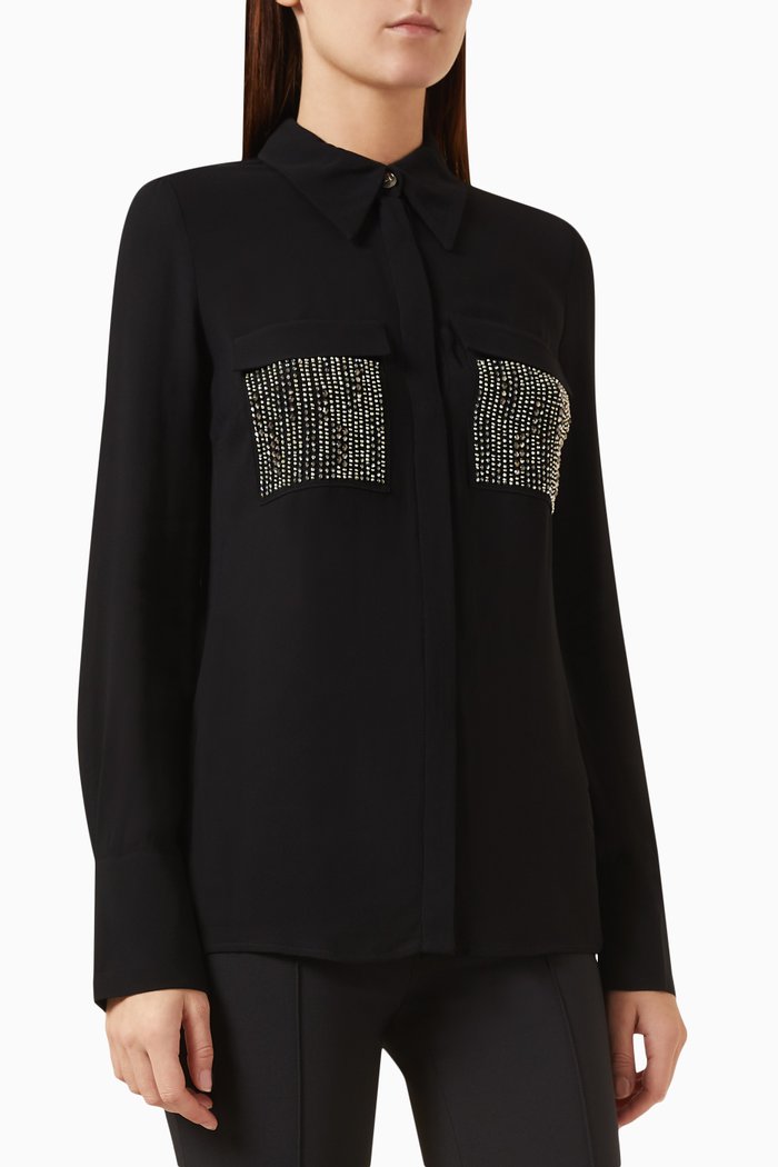 

Embellished-pocket Shirt in Viscose-georgette, Black