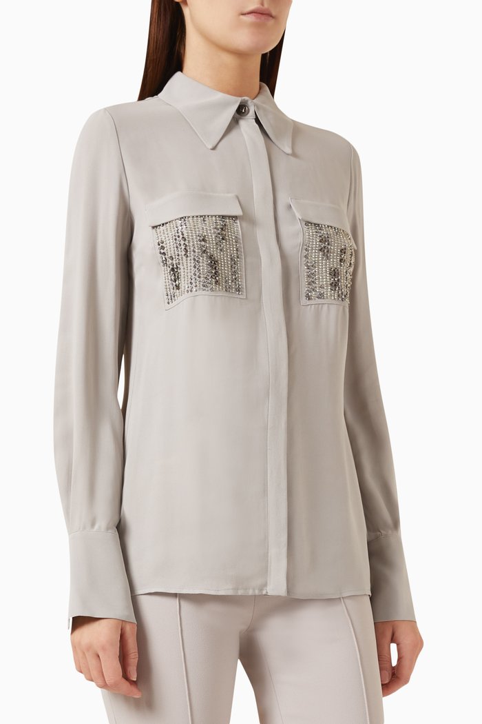 

Embellished-pocket Shirt in Viscose-georgette, Grey