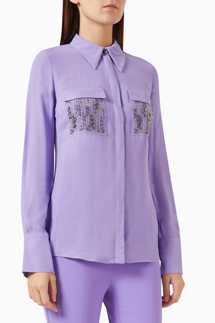 

Embellished-pocket Shirt in Viscose-georgette, Purple