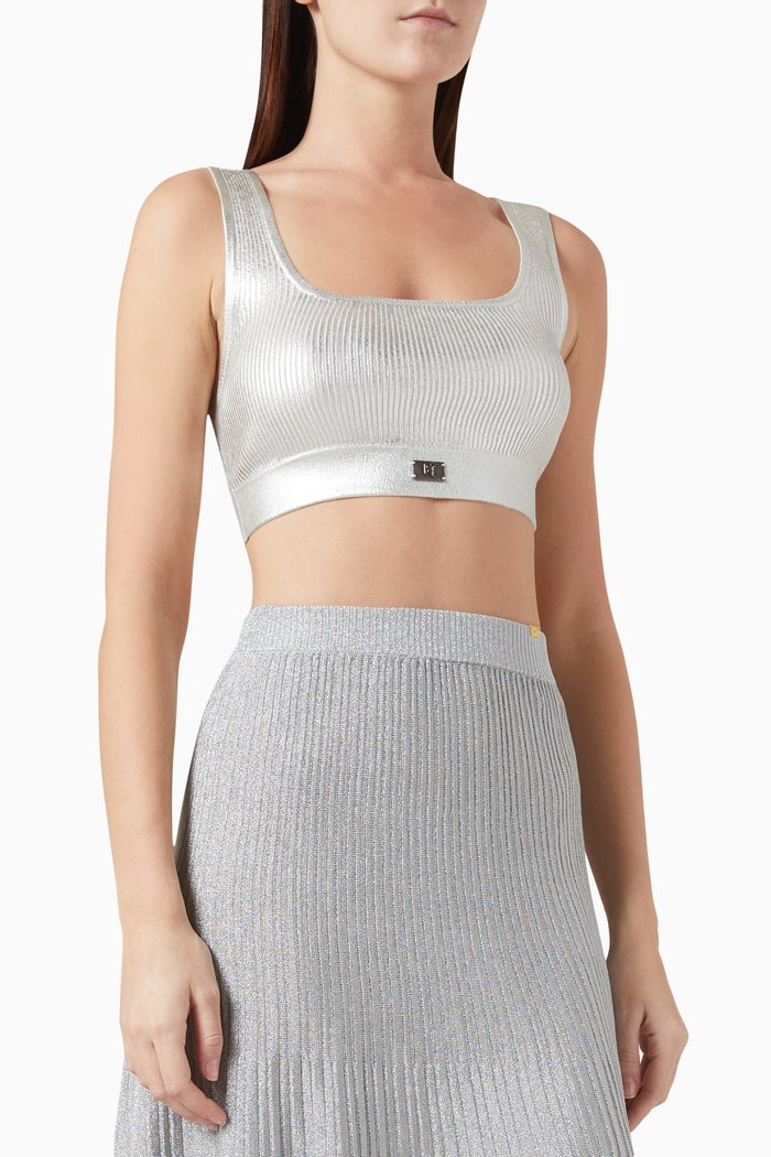 

Laminated Ribbed Crop Top in Viscose-blend, Silver
