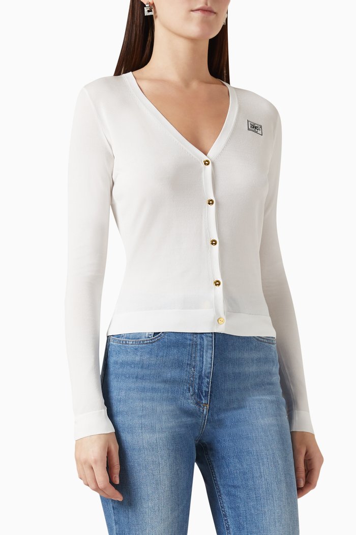

Logo Cardigan in Nylon-blend Jersey, White