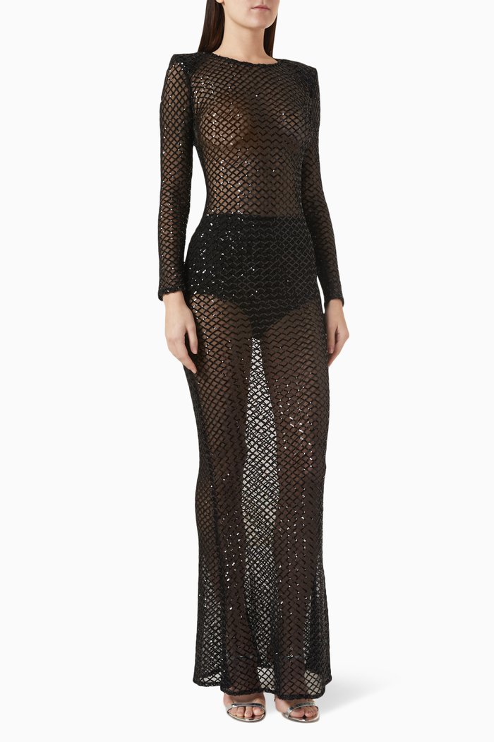 

Herringbone Sequin-embellished Dress, Black