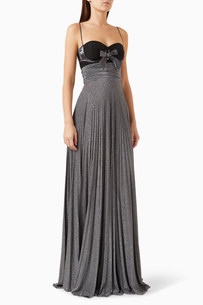 

Two-tone Maxi Dress in Lurex Jersey, Black