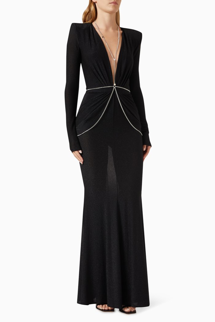 

Red Carpet Maxi Dress in Lurex Jersey, Black