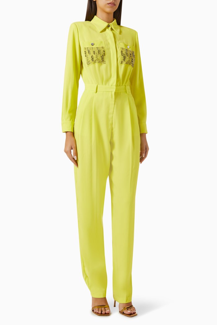 

Embellished-pocket Jumpsuit in Crepe, Green