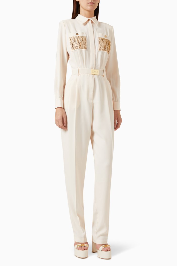 

Embellished-pocket Jumpsuit in Crepe, Neutral