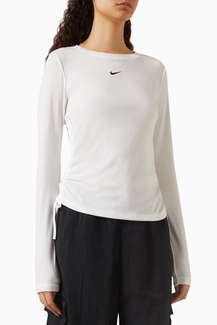 

Ribbed Long-sleeve Top, White