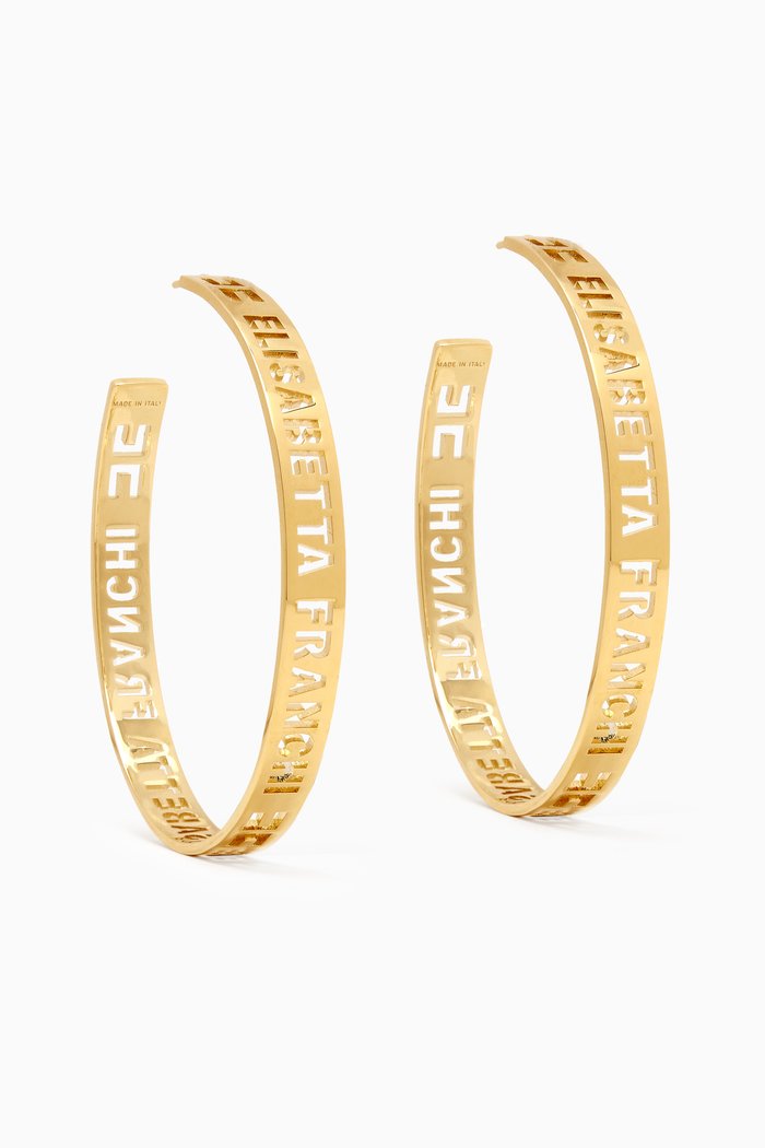 

Logo Lettering Hoop Earrings in Metal, Gold