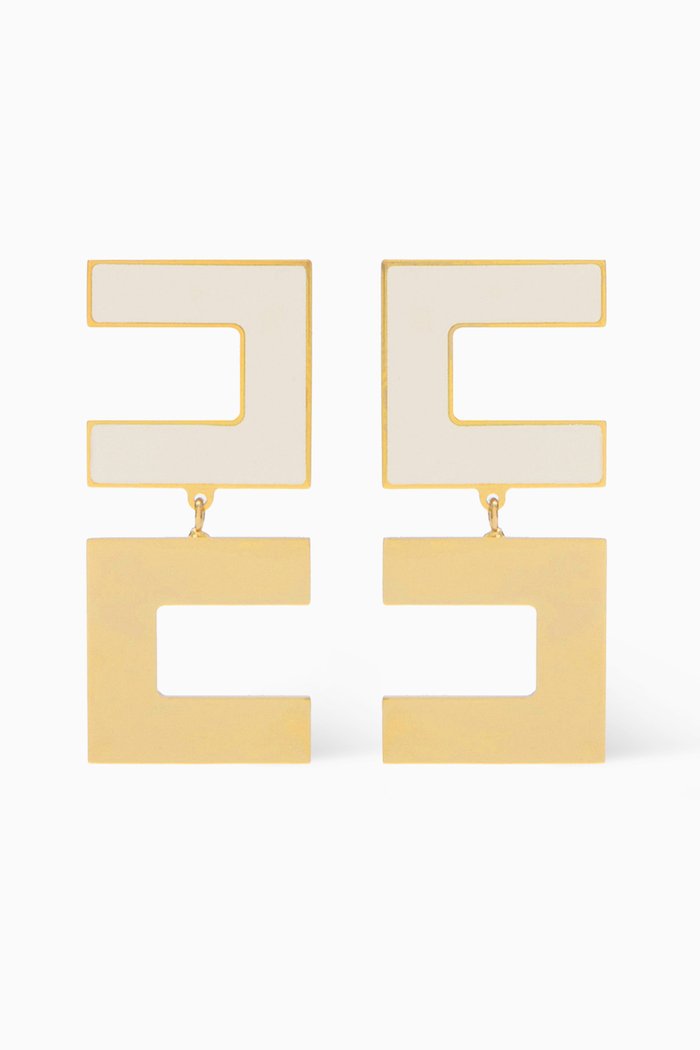 

Double Logo Enamelled Clip Earrings, Neutral