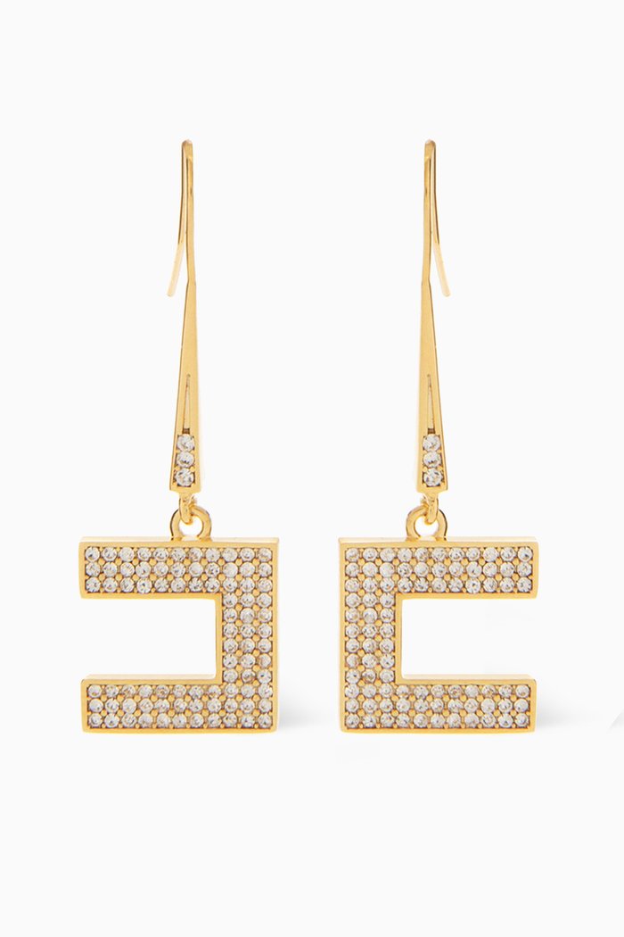 

Logo Rhinestone Earrings in Metal, Gold