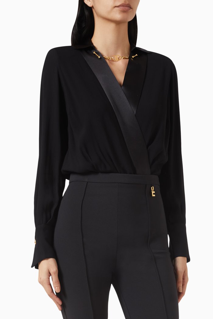 

Crossover Bodysuit in Viscose-georgette, Black
