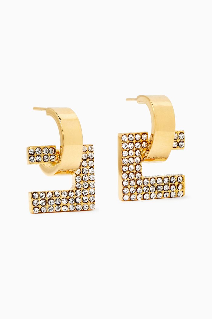 

Rhinestone Logo Earrings in Metal, Gold