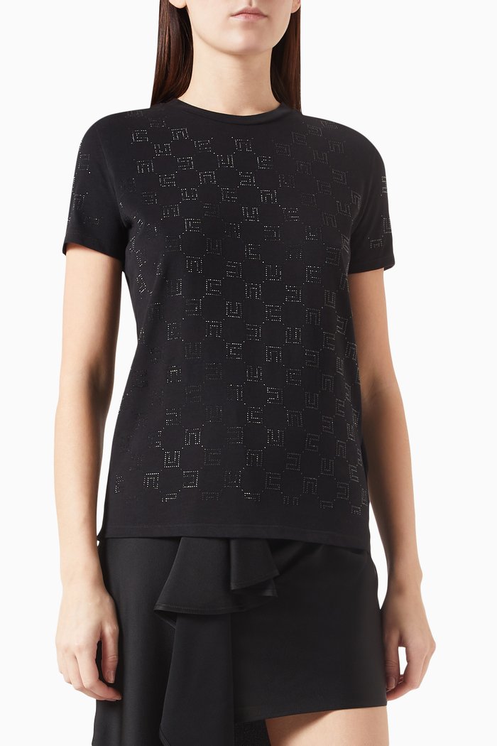 

Logo Crystal-embellished T-shirt in Cotton-jersey, Black