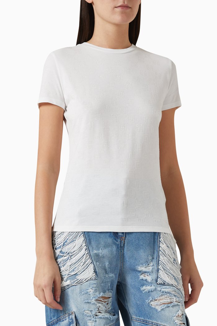 

Logo Crystal-embellished T-shirt in Cotton-jersey, White
