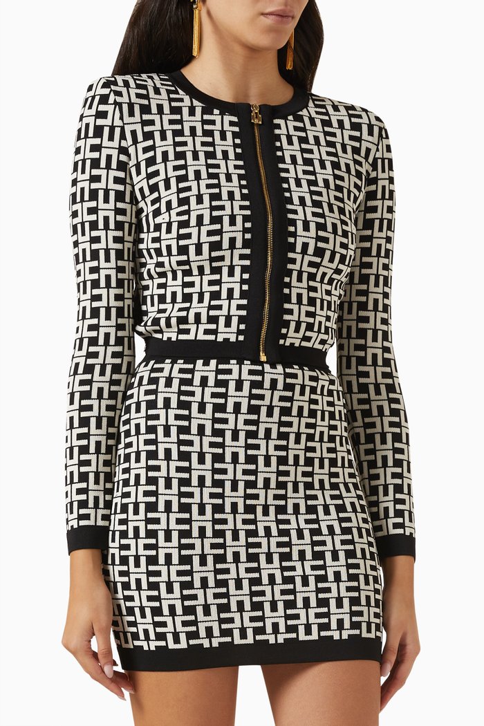 

Zip Mini Cardigan in Jacquard-viscose, Black