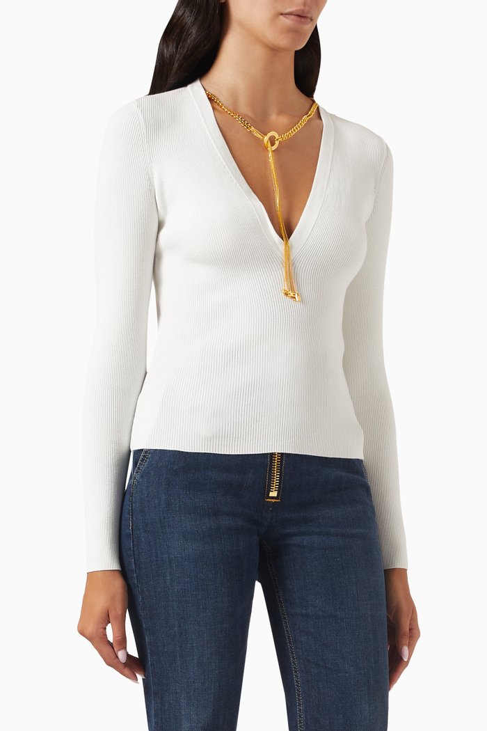 Logo Chain Top in Viscose, White