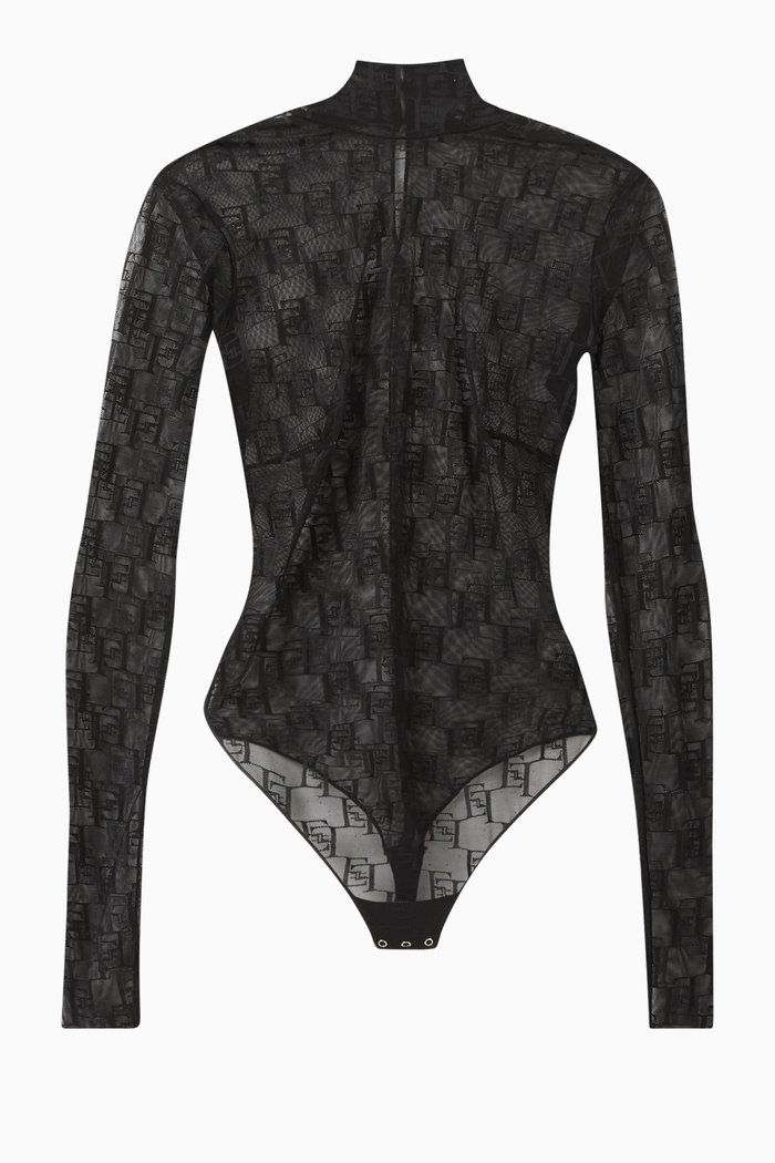 

Logo Bodysuit in Tulle, Black