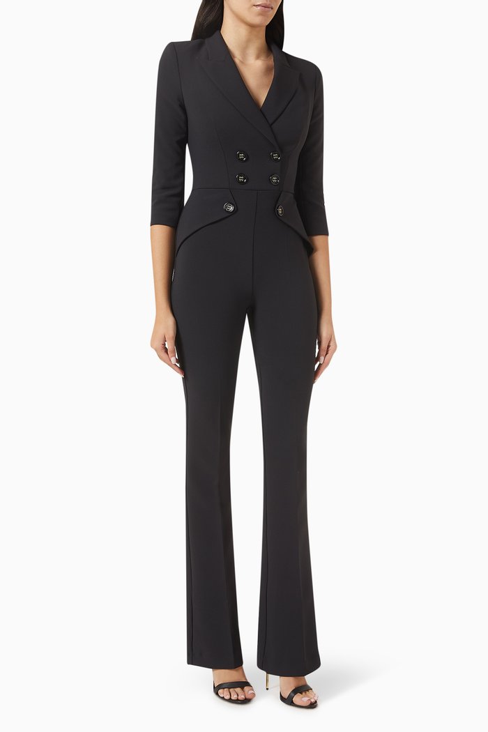 

Double Layer Double-breasted Jumpsuit in Crepe, Black