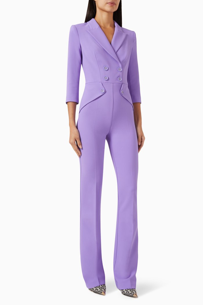 

Double Layer Double-breasted Jumpsuit in Crepe, Purple