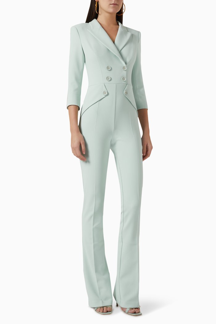 

Double Layer Double-breasted Jumpsuit in Crepe, Blue