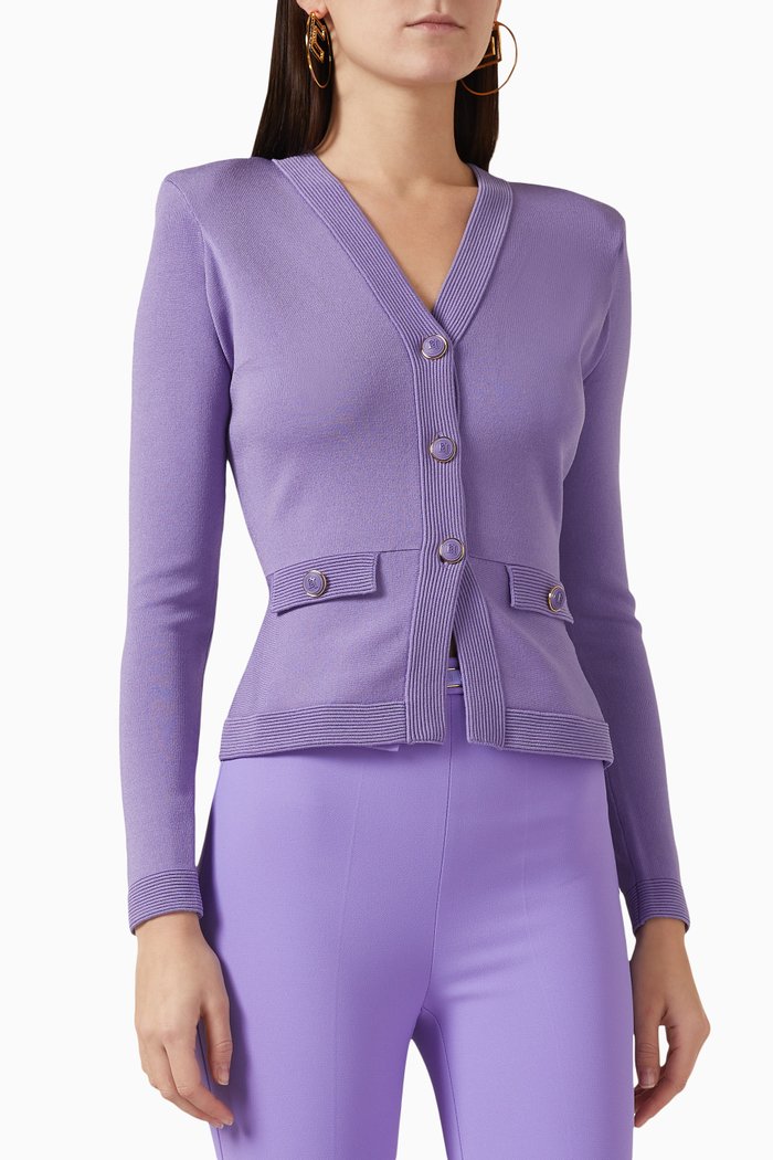 Button-up Cardigan in Viscose-knit, Purple