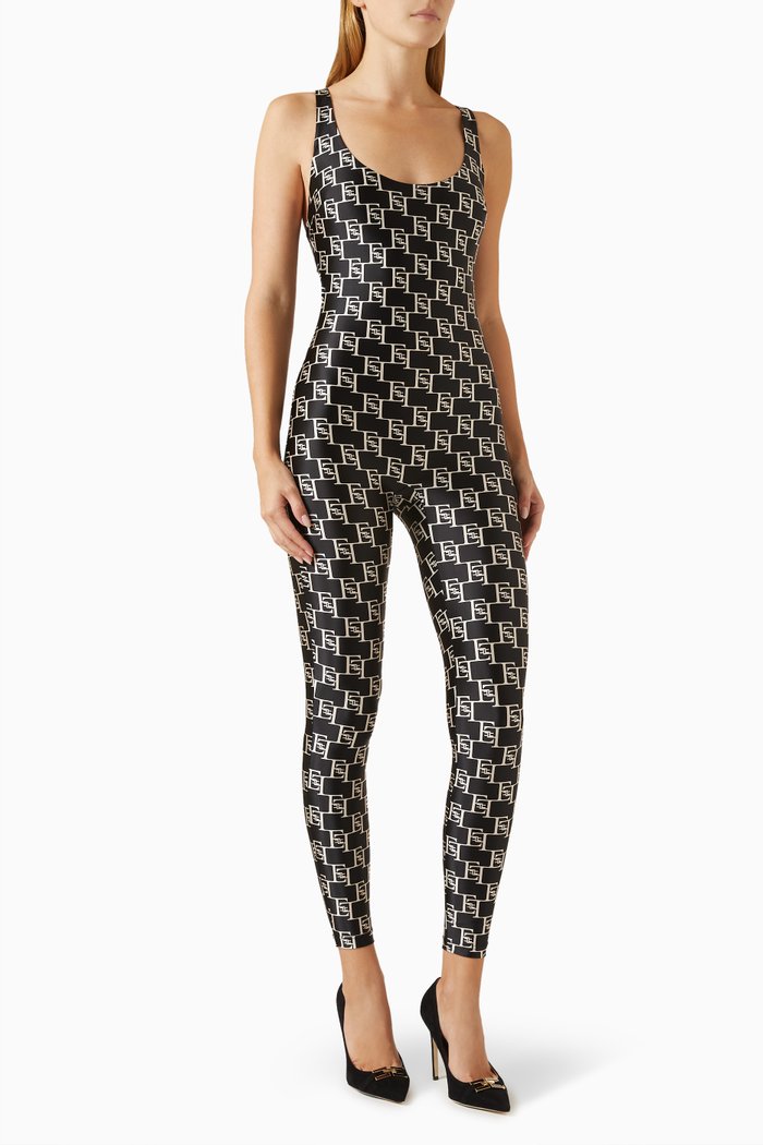Logo-print Jumpsuit in Lycra, Black