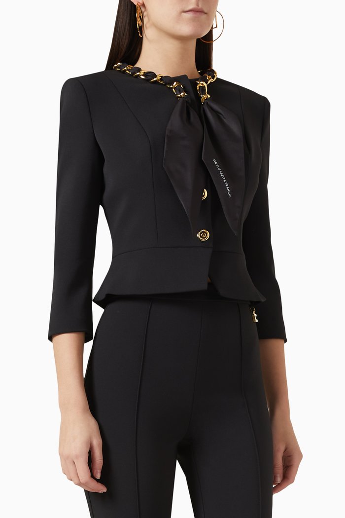 

Scarf-embellished Blazer in Stretch Crêpe, Black