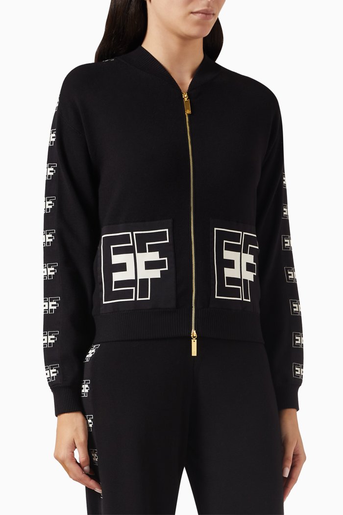 Logo Bomber Jacket in Viscose, Black