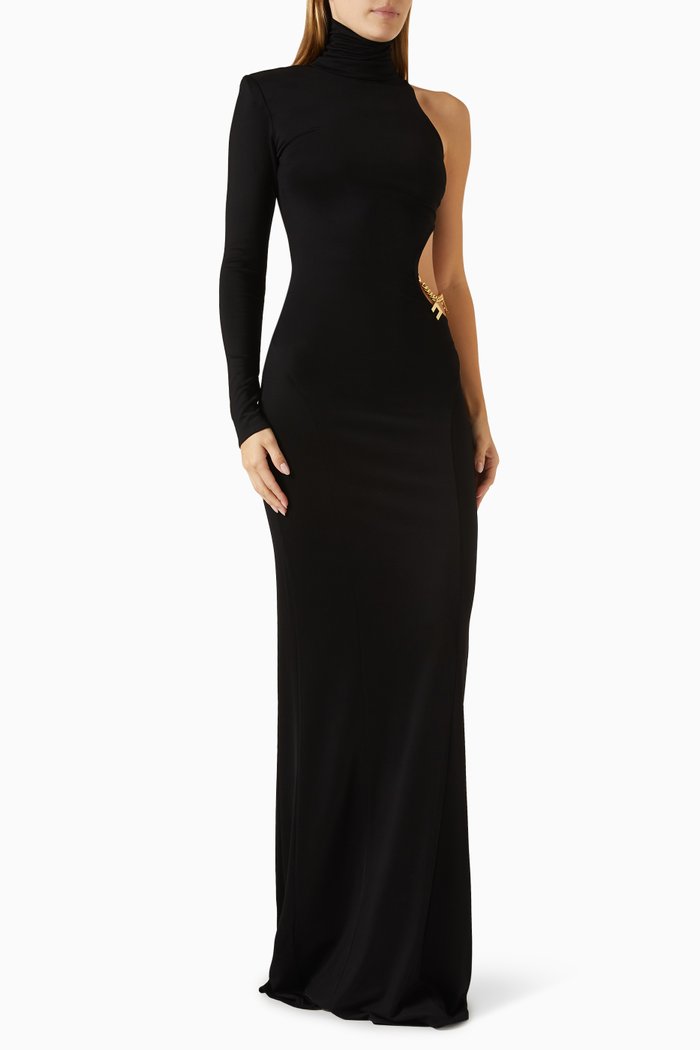 

Chain Cut-out Maxi Dress in Jersey, Black