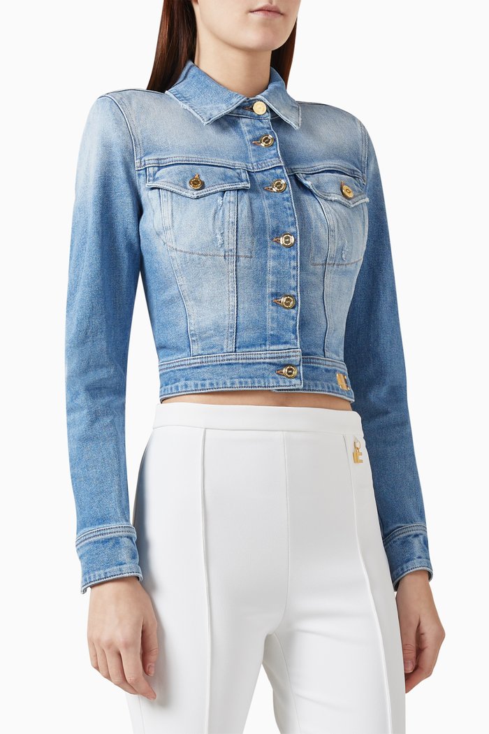 

Cropped Jacket in Cotton-denim, Blue
