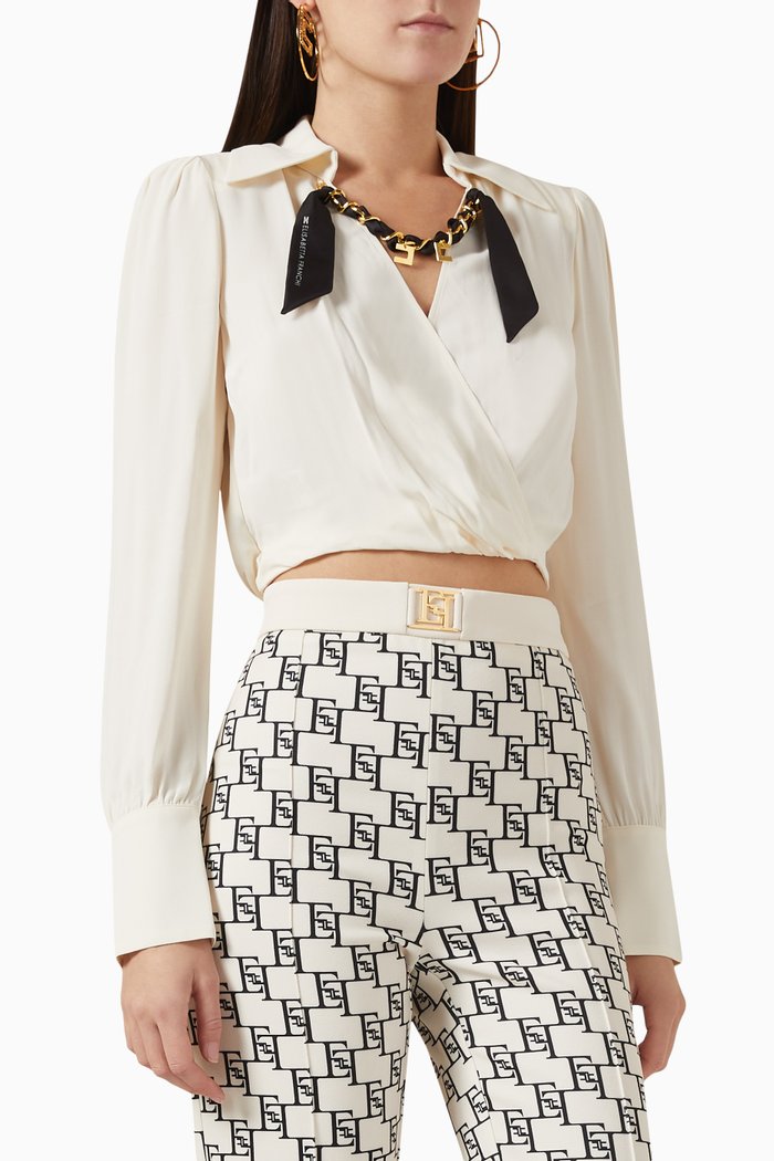 

Foulard Scarf-chain Crop Blouse in Georgette, Neutral