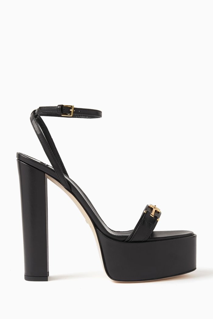 Horsebit 140 Platform Sandals in Leather, Black