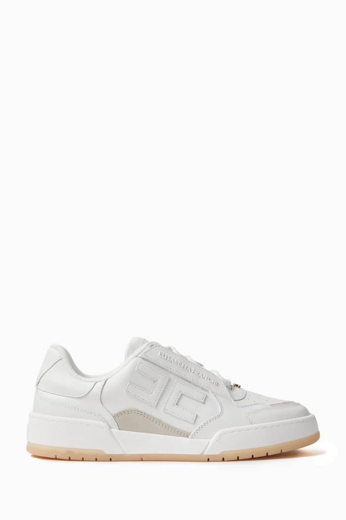 

Embroidered Logo Sneakers in Leather, White