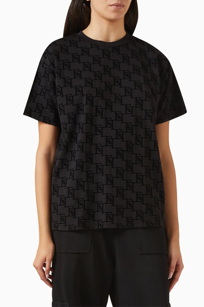 Flock Logo-print T-shirt in Jersey, Black