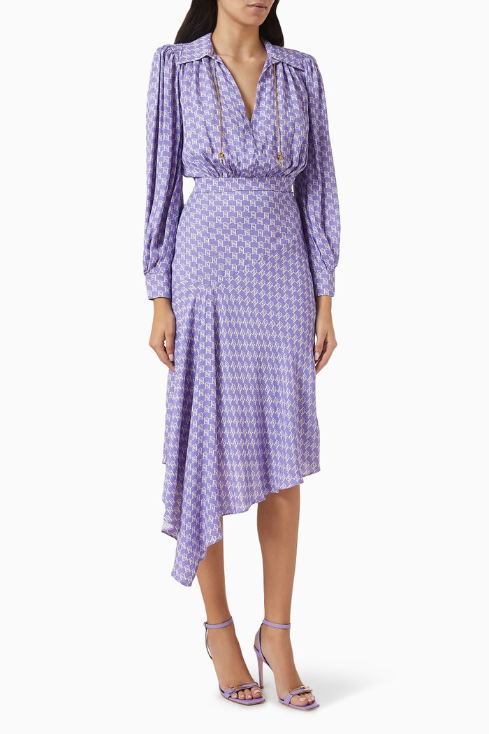 

Asymmetric Logo Print Shirt-dress in Viscose-georgette, Purple