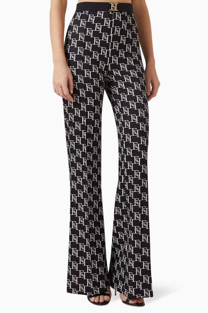 

Logo-print Palazzo Pants in Stretch Crêpe, Black
