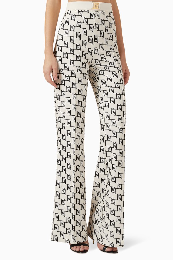 

Logo-print Palazzo Pants in Stretch Crêpe, Neutral