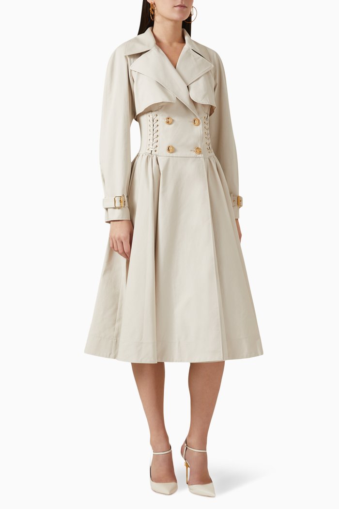 

Lace-detail Trench Coat in Gabardine, Neutral