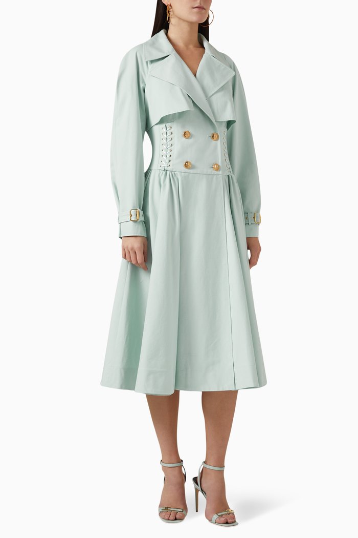 

Lace-detail Trench Coat in Gabardine, Blue