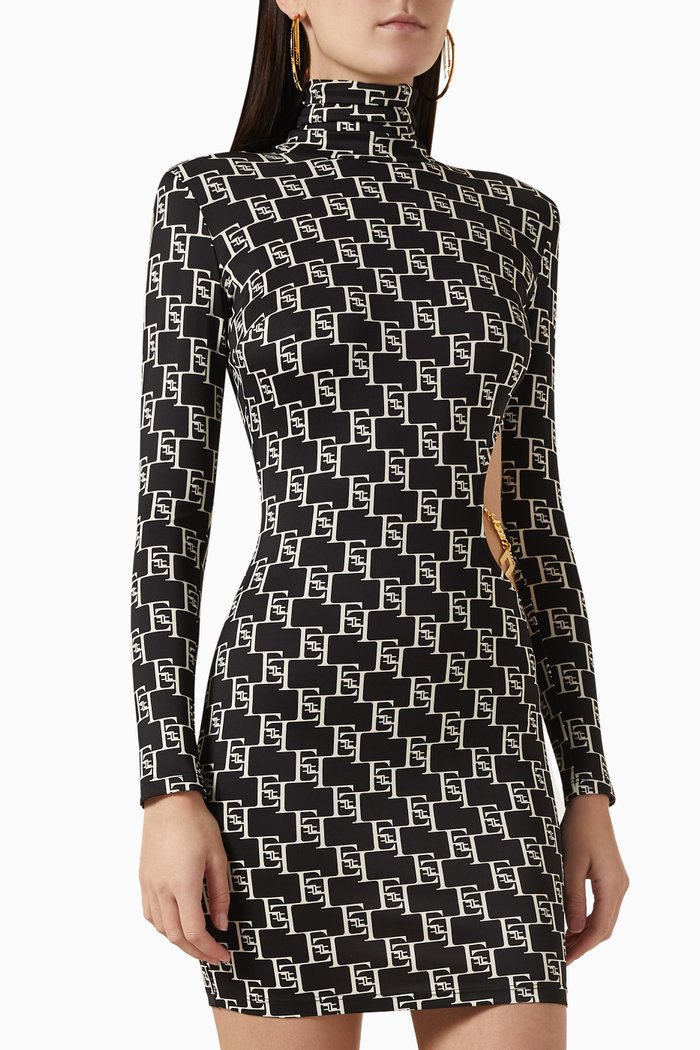 

Logo-print Turtleneck Mini Dress in Stretch-jersey, Black