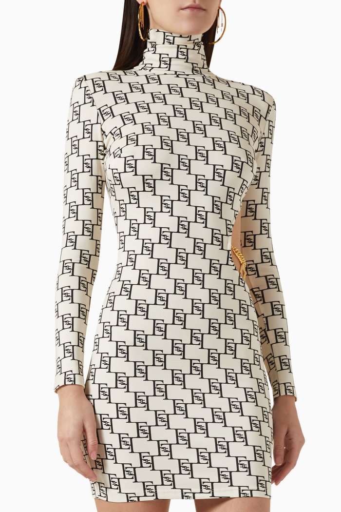 

Logo-print Turtleneck Mini Dress in Stretch-jersey, Neutral