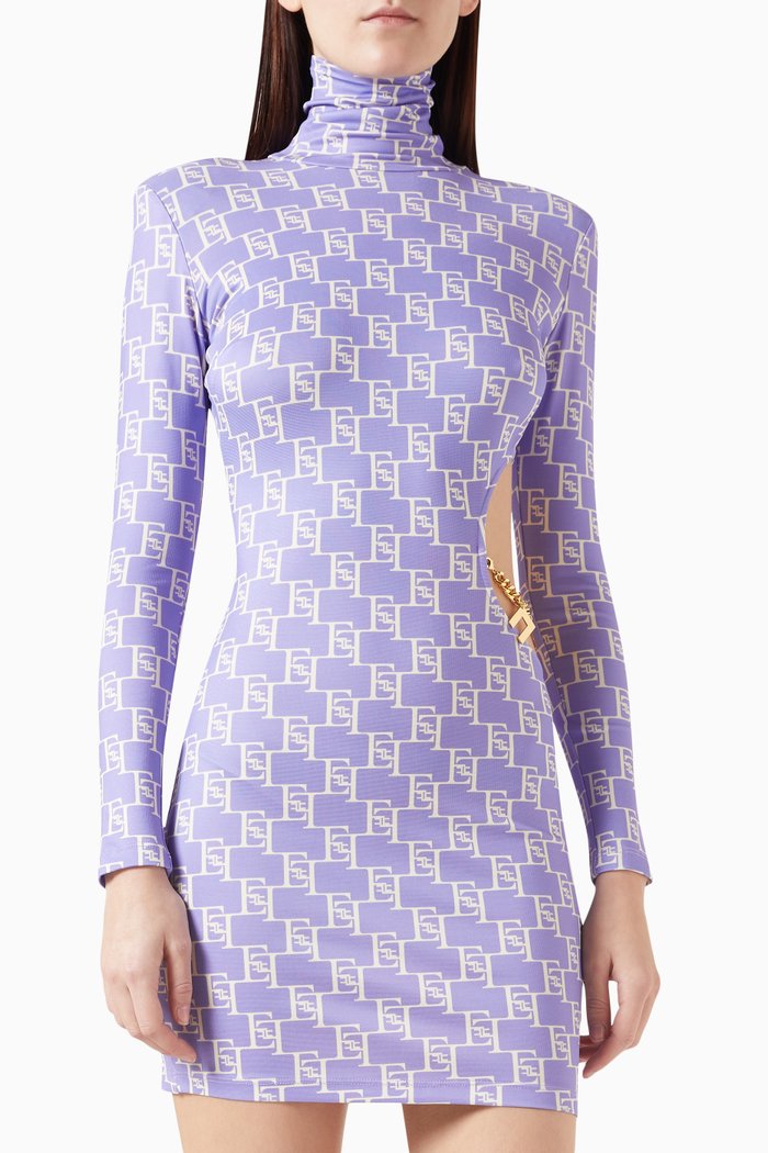 

Logo-print Turtleneck Mini Dress in Stretch-jersey, Purple