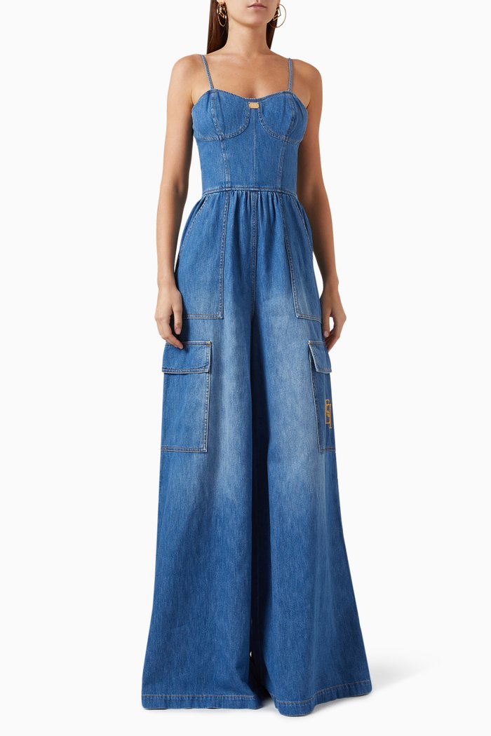 

Bustier Top Jumpsuit in Denim, Blue