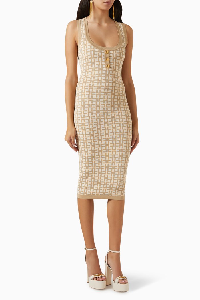 

Midi Dress in Jacquard-viscose, Neutral