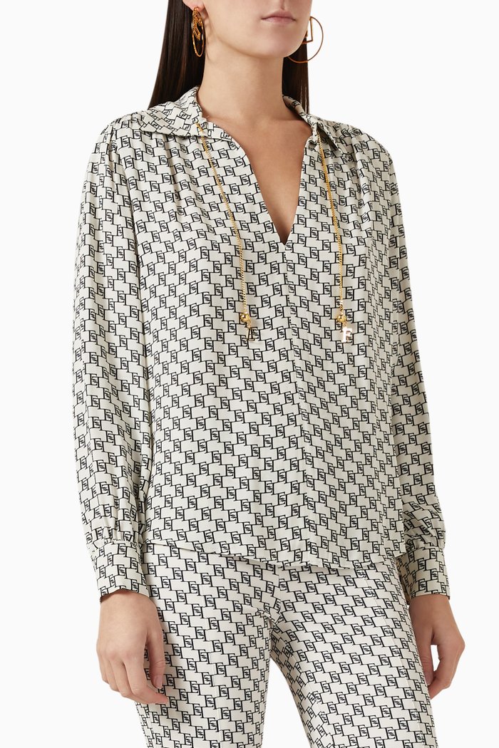 

Logo-print Chain Blouse in Viscose-georgette, Neutral