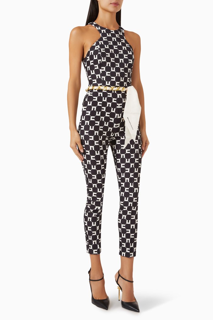 Monogram Double Layer Jumpsuit in Crepe, Black