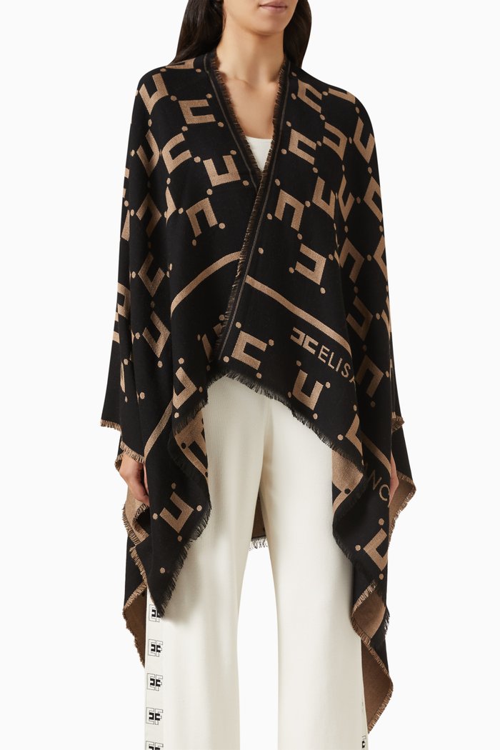 

Logo Cape in Jacquard Viscose-wool, Black