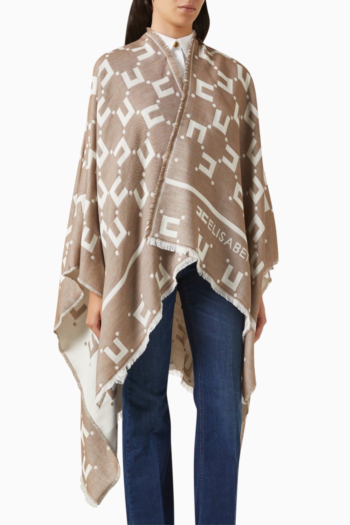 

Logo Cape in Jacquard Viscose-wool, Brown