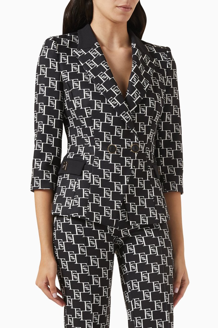 

Double-breasted Jacket in Crepe, Black