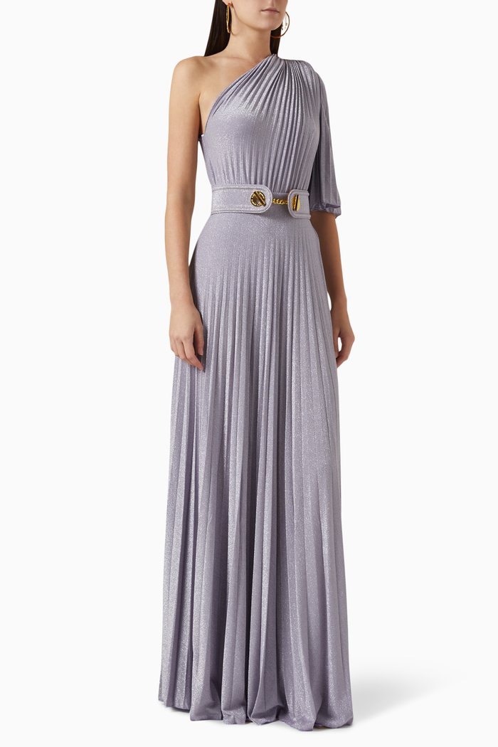 

One-shoulder Pleated Maxi Dress in Stretch Lurex-jersey, Purple